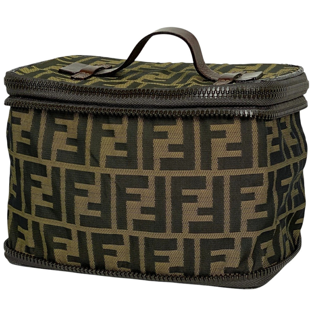Fendi Zucca Vanity Bag Foldable Makeup Clutch Canvas Brown